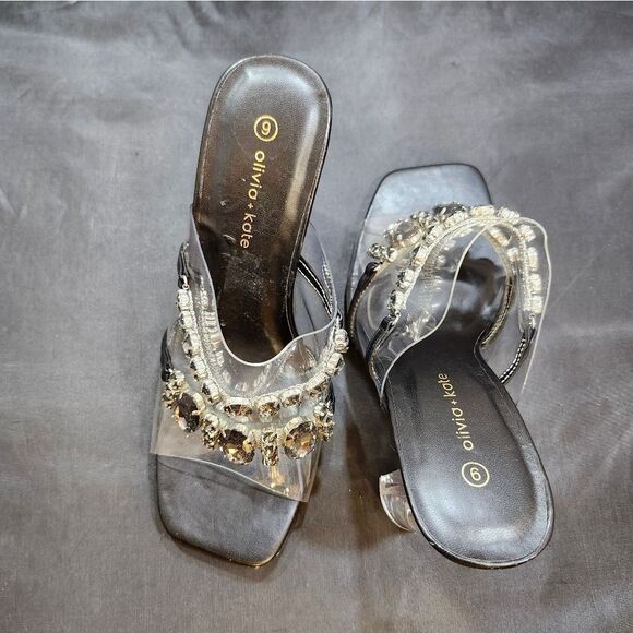 BRAND NEW OLIVER & KATE CLEAR STRAP JEWEL EMBELLISHMENTS OPEN-TOE SANDAL - Picture 4 of 14